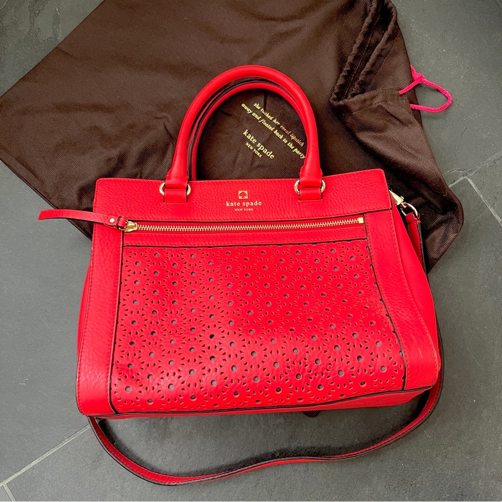 Kate Spade Perri lane Romy Satchel purse in red. With original storage bag.